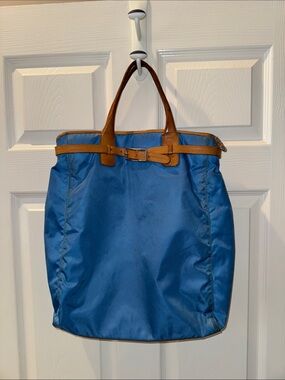 Martin + Osa Blue Tote with Tan Leather Trim